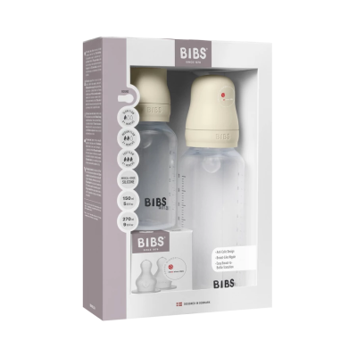 BIBS Cseperedő cumisüvegkészlet - szilikon cumifejjel (krémfehér), 150/270 ml