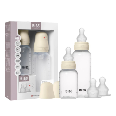 BIBS Cseperedő cumisüvegkészlet - szilikon cumifejjel (krémfehér), 150/270 ml