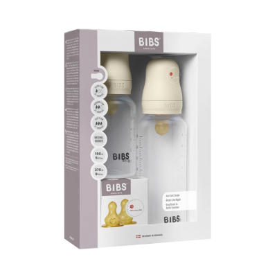 BIBS Cseperedő cumisüvegkészlet - natúr kaucsuk cumifejjel (krémfehér), 150/270 ml