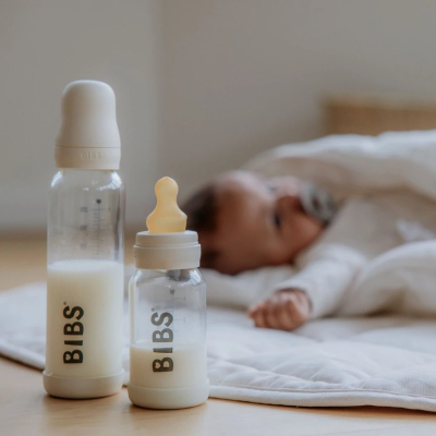BIBS üveg cumisüvegszett – natúr kaucsuk cumifejjel (krémfehér), 110 ml